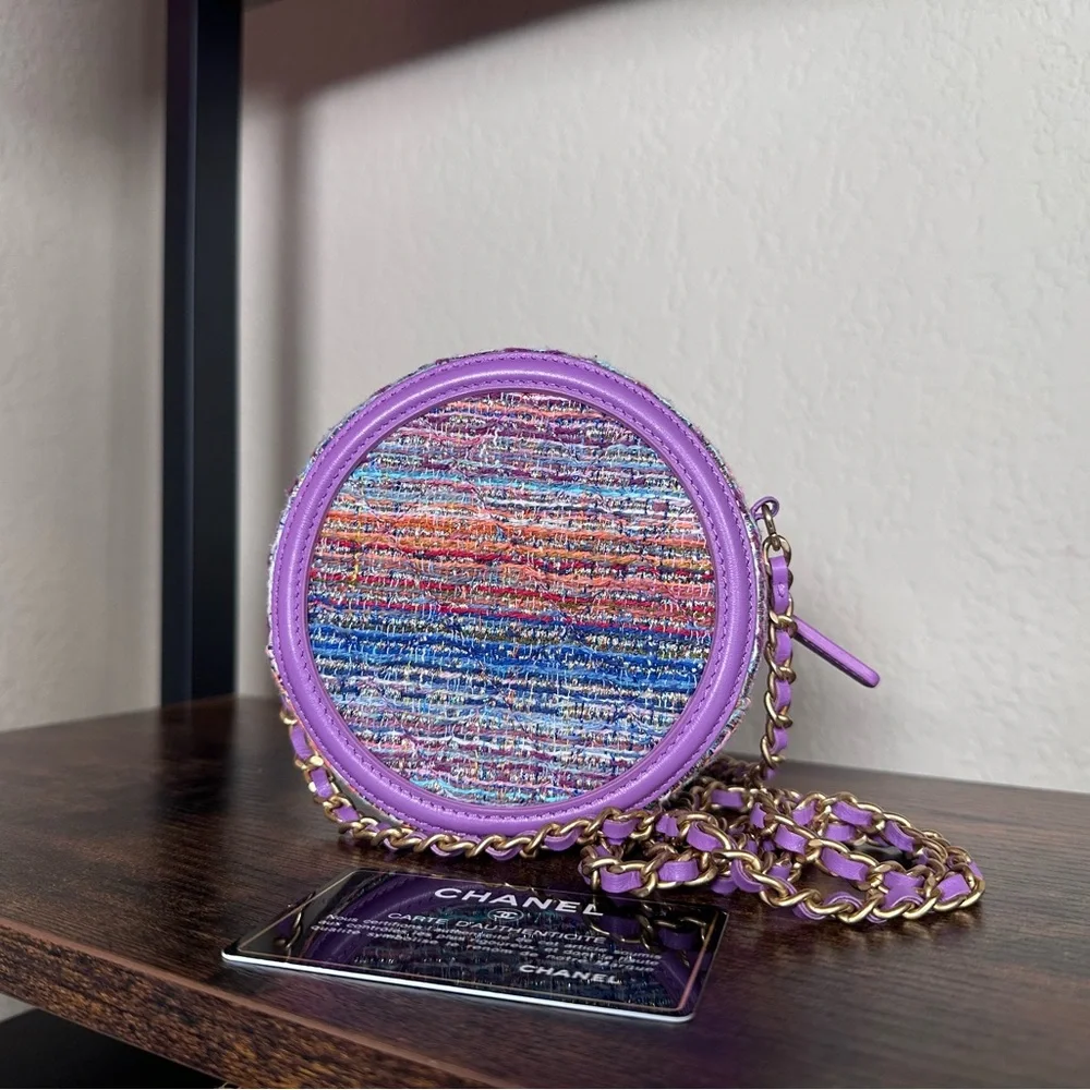 Authentic New Chanel Filigree Purple Multicolor Tweed Round Crossbody Bag - Picture 2 of 12